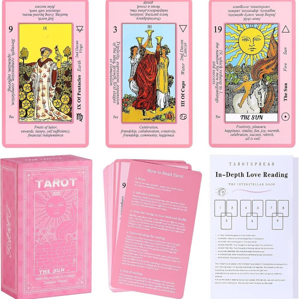Pink Tarot Cards Deck Set for Beginners with Meanings On Them-Tarot Card with Gu